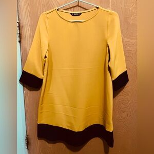 A-line swing dress, mustard yellow & black, women’s XS